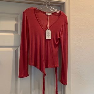 NWT Pink Rose faux wrap long sleeve shirt size small.